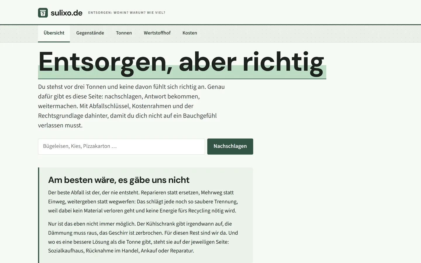 Startseite sulixo.de auf dem Desktop