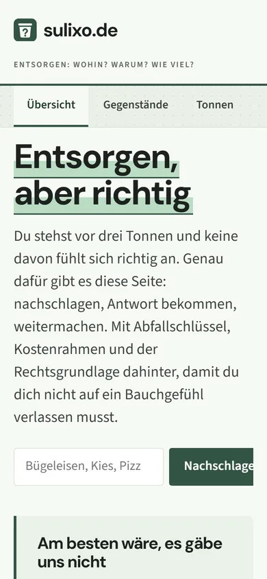 Startseite sulixo.de auf dem Smartphone